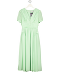 SELF PORTRAIT Green Faux Pearl-embellished Pleated Chiffon Midi Dress UK 8
