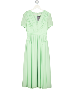 SELF PORTRAIT Green Faux Pearl-embellished Pleated Chiffon Midi Dress UK 8