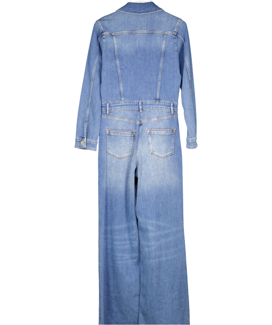 REISS Cotton-blend Denim Relaxed-fit Jumpsuit In Mid Blue UK 10
