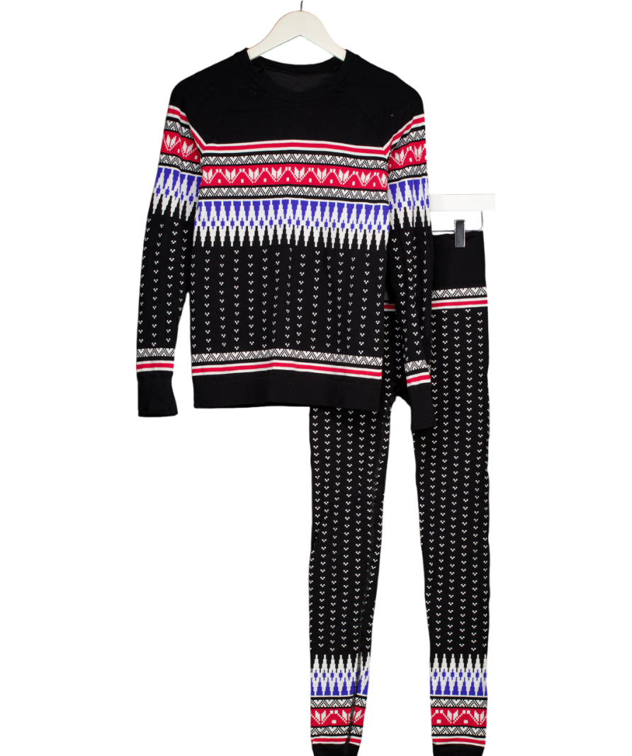 Sweaty Betty 2-piece Black Fairisle Printed Base Layer Top And Leggings UK S