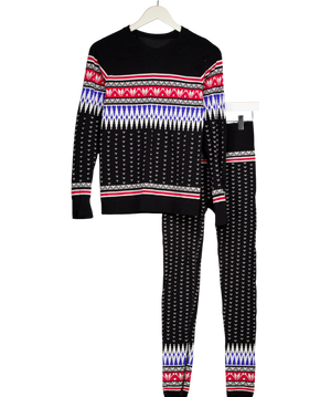 Sweaty Betty 2-piece Black Fairisle Printed Base Layer Top And Leggings UK S