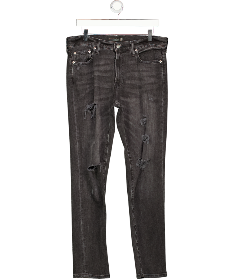 Abercrombie & Fitch Black Athletic Skinny Stretch Distressed Washed Look Jeans W33
