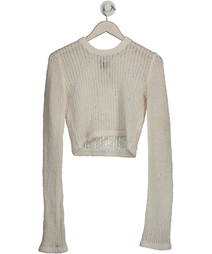 The Couture Club Cropped Ladder Knit Long Sleeve Top Cream UK M