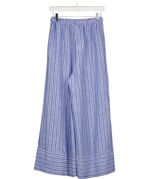 ANDROMEDE PARIS Blue & White Striped Linen Blend Drawstring Trousers UK S