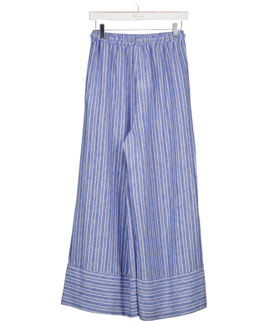 ANDROMEDE PARIS Blue & White Striped Linen Blend Drawstring Trousers UK S