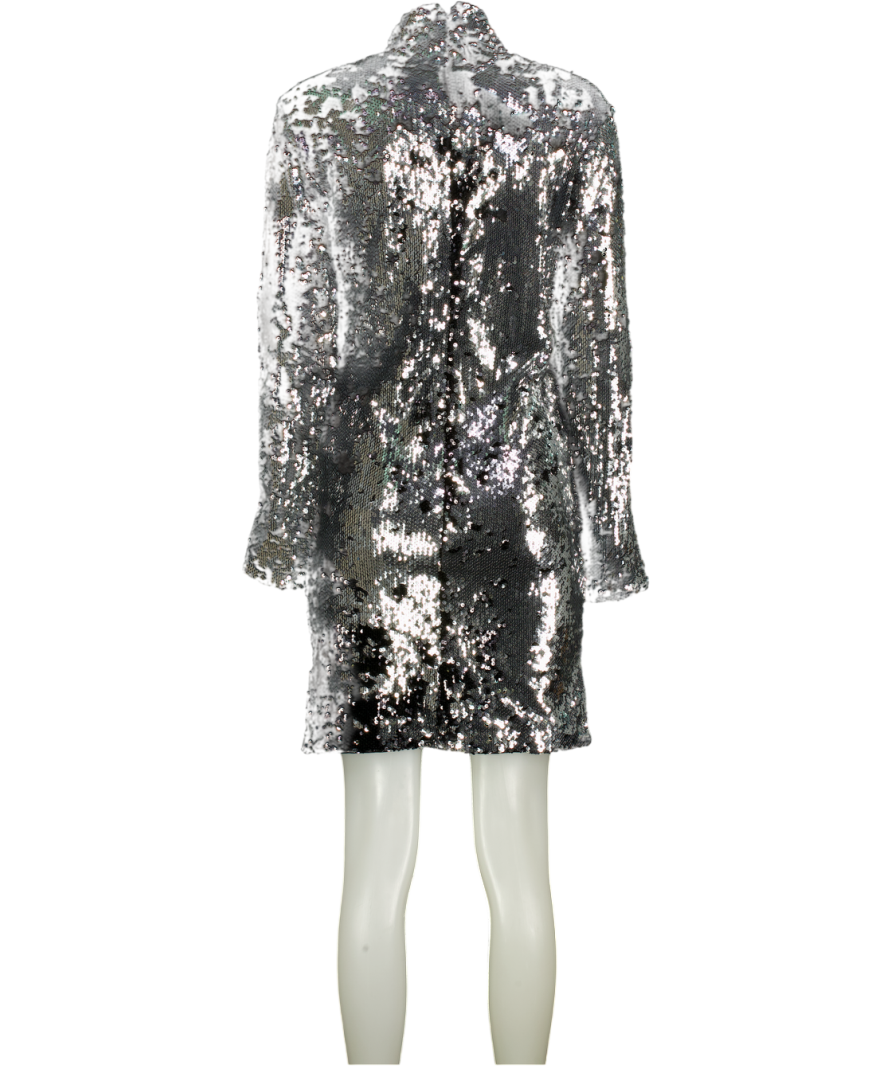 ISABEL MARANT Metallic Silver Marnela Sequin-embellished Minidress UK 14