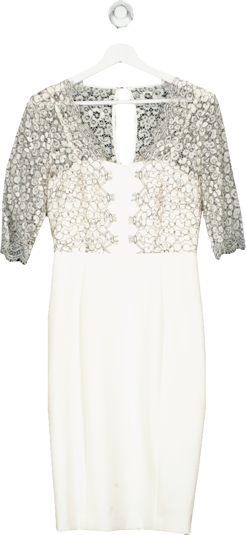 LK Bennett White Lace Trimmed Midi Dress UK 8