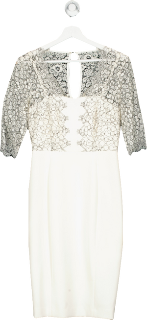 LK BENNETT Cream Hattie Lace Trim Midi Dress UK 8