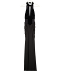 Karen Millen Black Stretch Velvet Taping Detail Mesh Halter Neck Maxi Dress UK XS