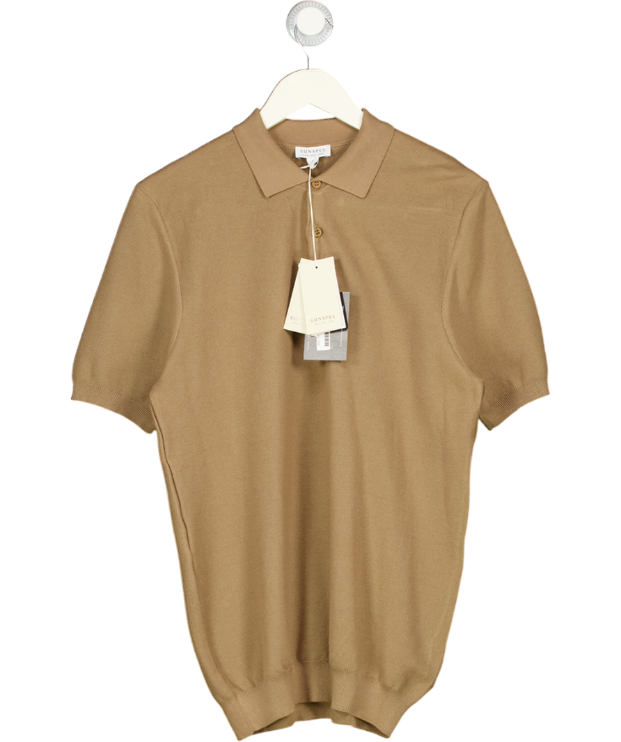 SUNSPEL Brown Cotton Knit Polo Shirt UK M