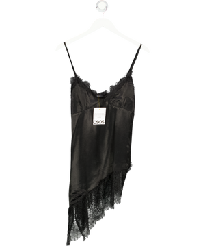 ASOS Black Satin Lace Mix Mini Slip Dress UK 8