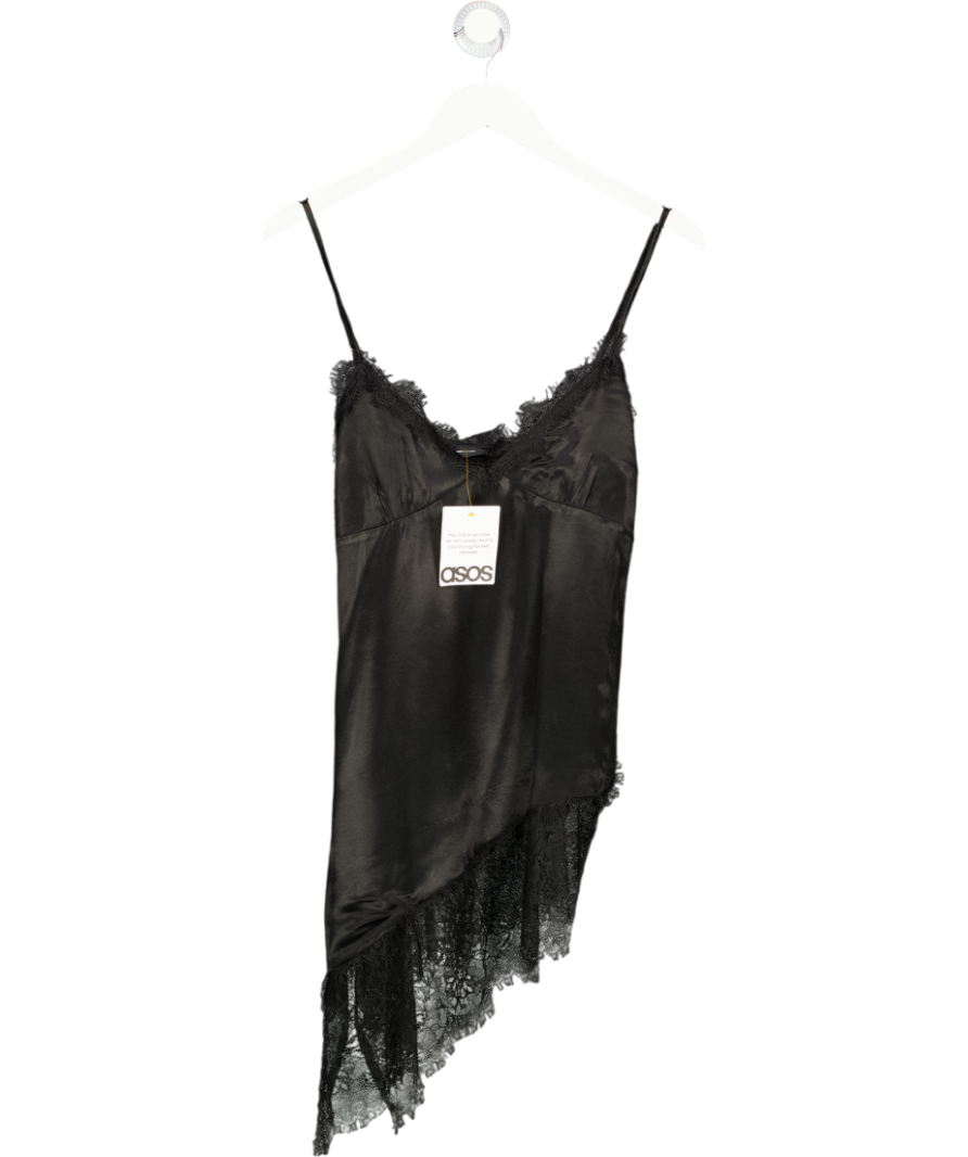 ASOS Black Satin Lace Mix Mini Slip Dress UK 8