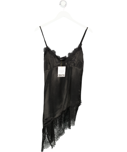 ASOS Black Satin Lace Mix Mini Slip Dress UK 8