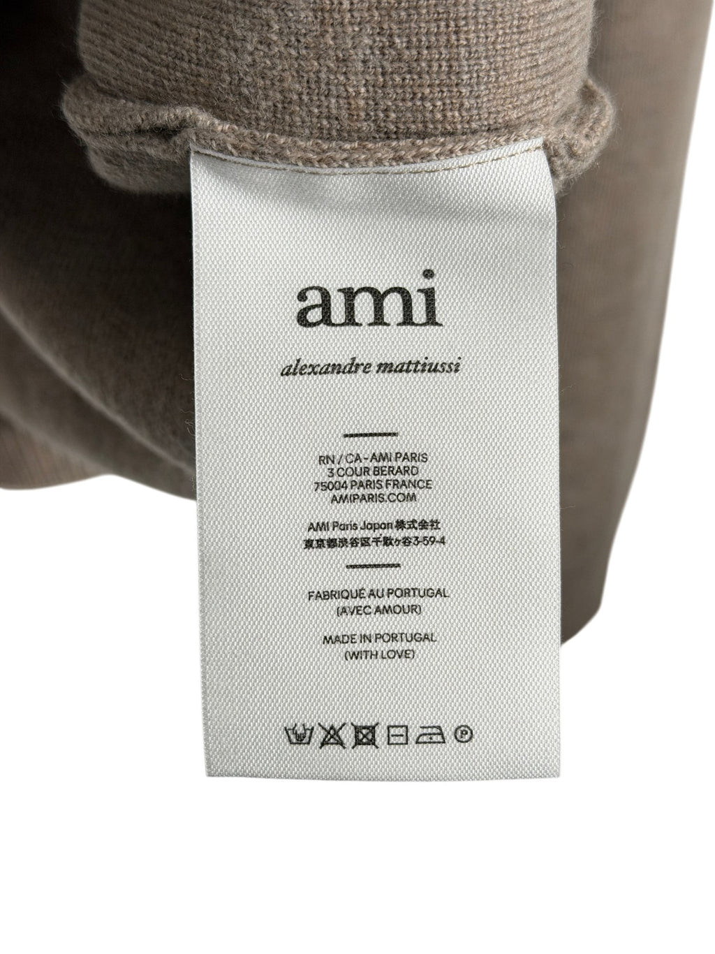 AMI PARIS Brown Extrafine Merino Wool Heart Logo Jumper UK M