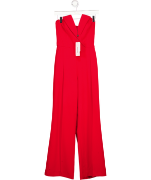 NADINE MERABI Red Strapless Structured Bodice Jumpsuit UK 6