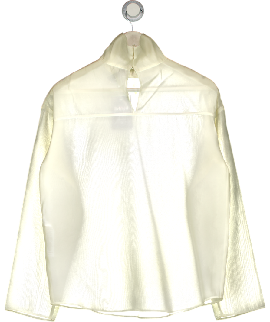 TOPSHOP Cream Funnel Neck Long Sleeve Organza Top In Champagne UK 8