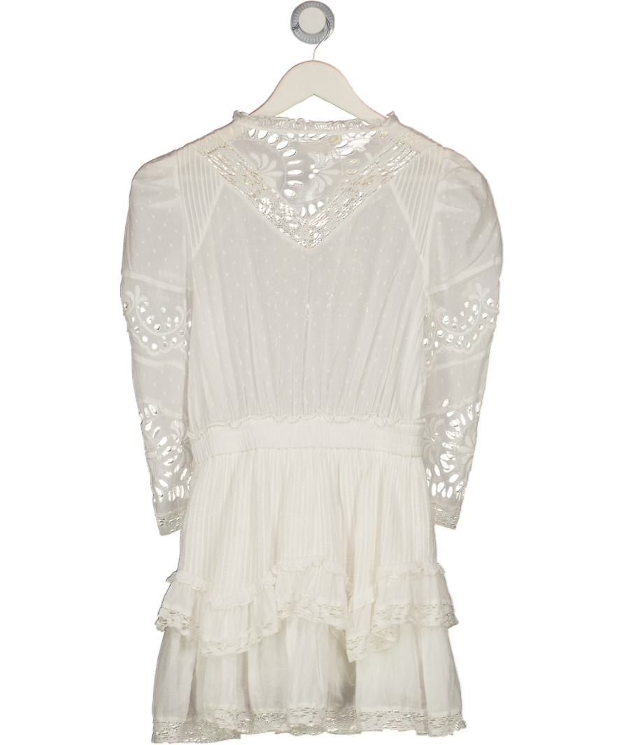 LOVESHACKFANCY White Lace-trim Cotton Mini Dress UK XS