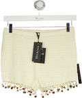 WHITE FOX Cream One More Time Beaded Fringed Crochet Shorts UK M