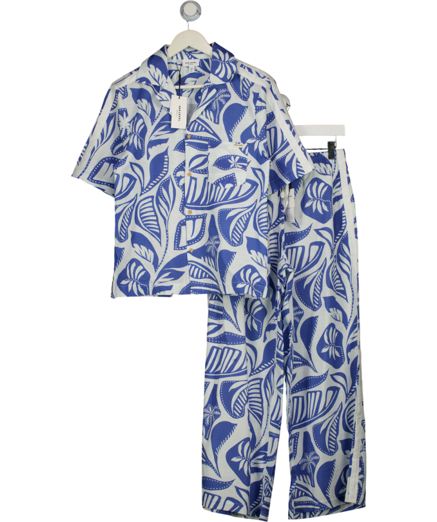 SEA LEVEL AUSTRALIA 2-piece White / Blue Flroal 100% Cotton Shirt And Trouser Set UK S