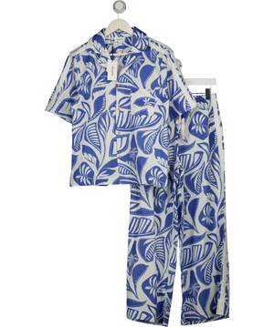 SEA LEVEL AUSTRALIA 2-piece White / Blue Flroal 100% Cotton Shirt And Trouser Set UK S