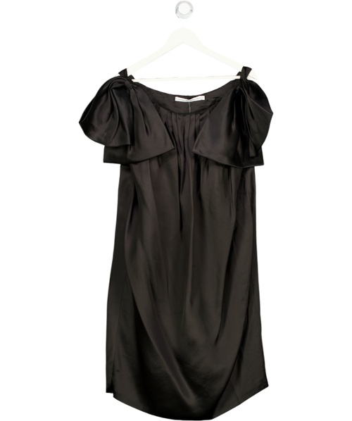 & Other Stories Black 100% Silk Bow Shoulder Midi Dress Eu36 UK 8