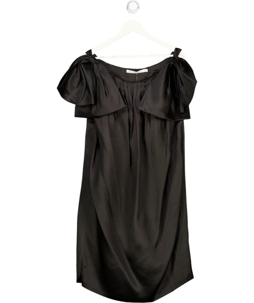& Other Stories Black 100% Silk Bow Shoulder Midi Dress Eu36 UK 8