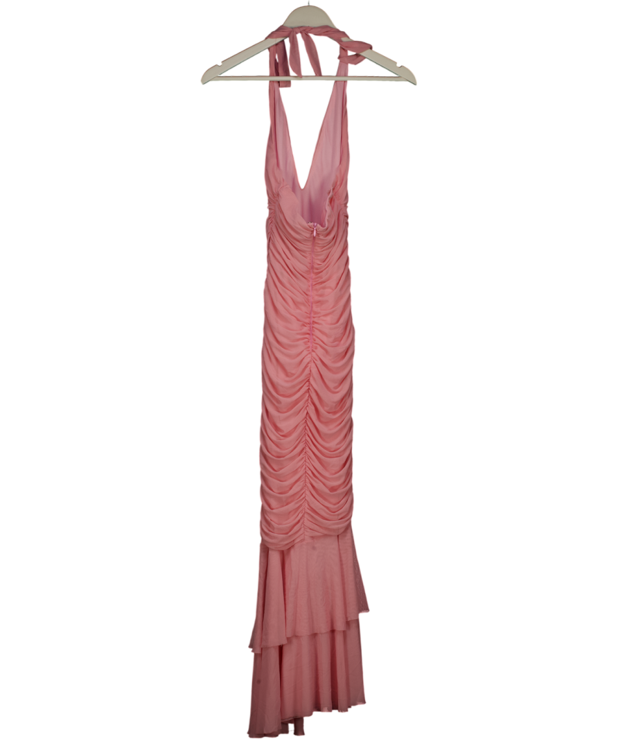 White Fox Pink Halterneck Mesh Ruched Maxi Dress UK S