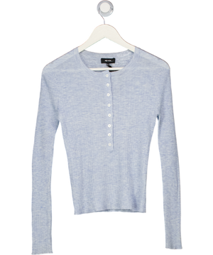 ME + EM Blue Ribbed Long Sleeve Henley T-shirt UK 8