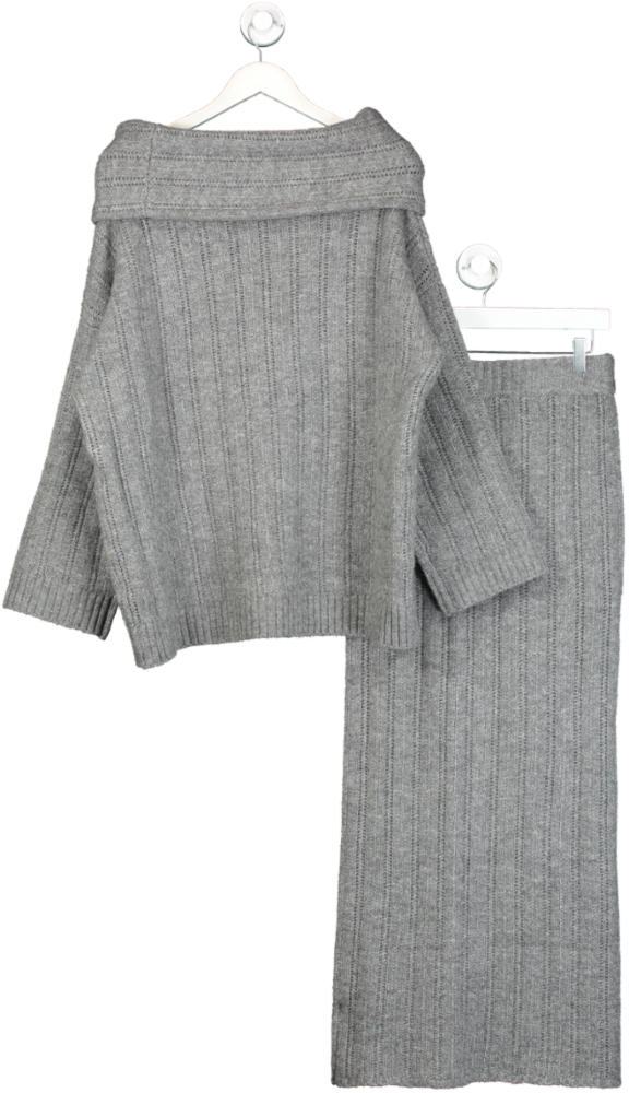 Next Grey 2-piece Wool Blend Off The Shoulder Jumper And Pull On Knit Skirt set UK S IS SKIRT TOP IS M