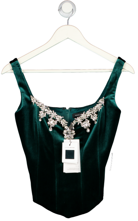Nadine Merabi Bree Green  Velvet Embellished Top UK 8