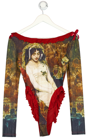 MICHICAT Burgundy Red Graphic Print Bodysuit UK M