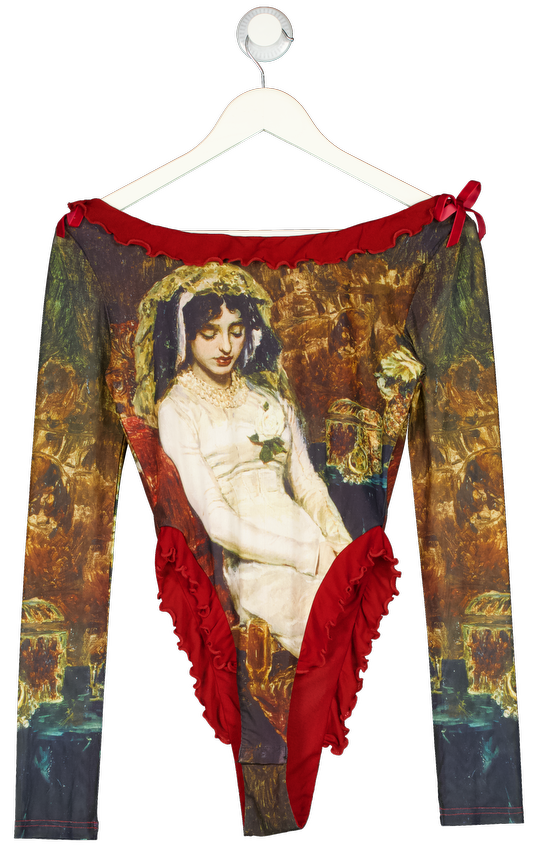 MICHICAT Burgundy Red Graphic Print Bodysuit UK M