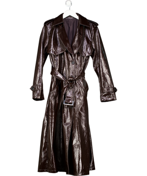 Karen Millen Brown High Shine Faux Leather Trench Coat UK 10