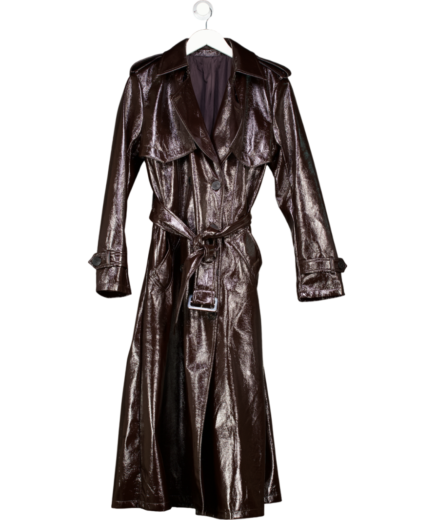 Karen Millen Brown High Shine Faux Leather Trench Coat UK 10