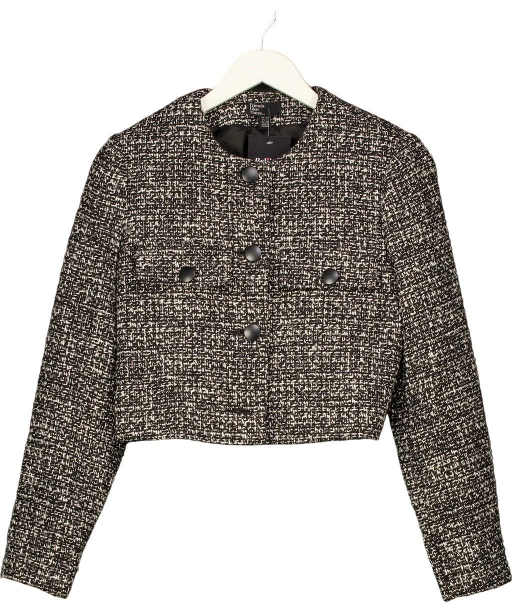 Friends like these These Black White Cropped Boucle Summer Jacket UK 10