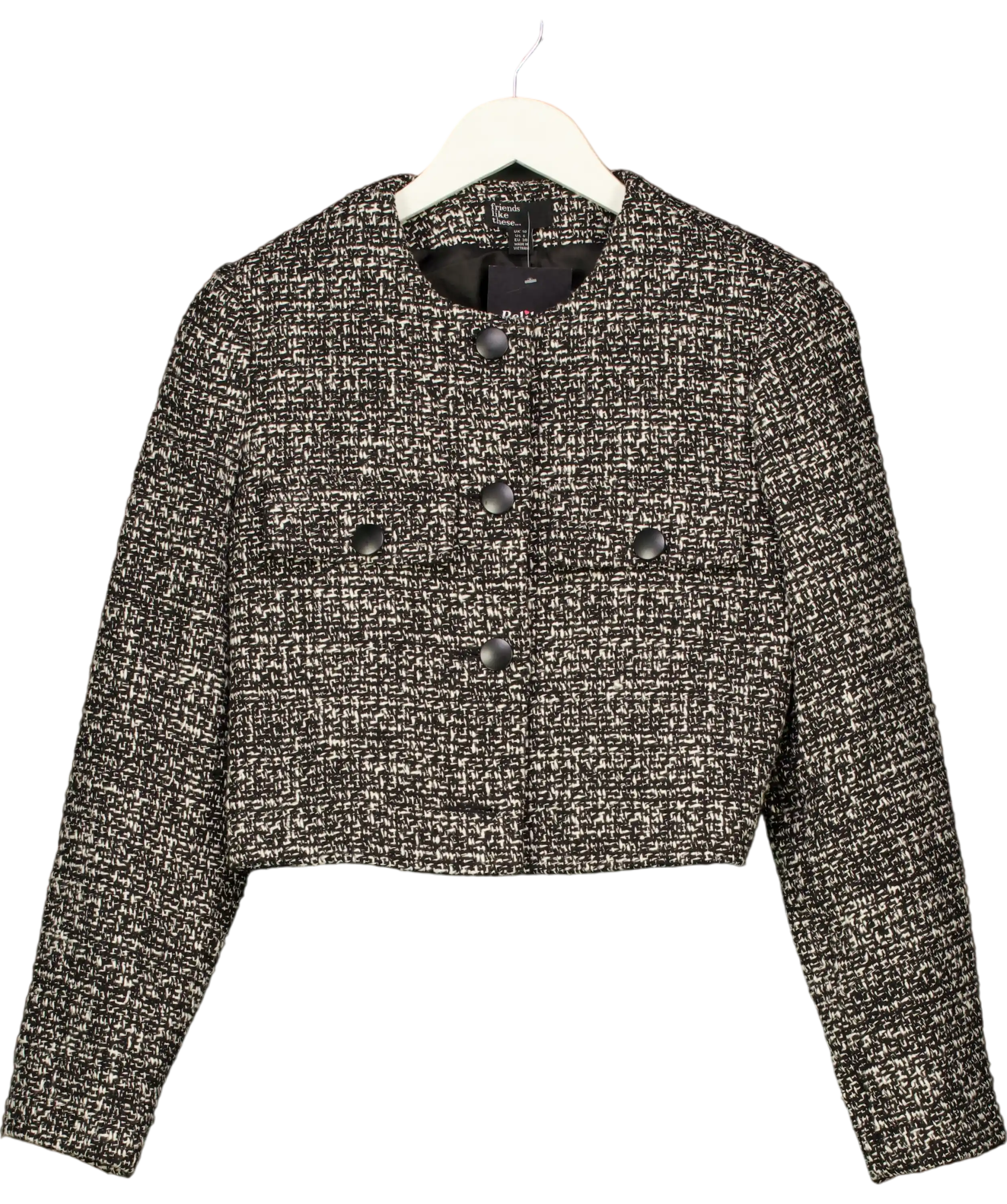 Friends like these These Black White Cropped Boucle Summer Jacket UK 10