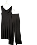 SILKSILKY Black 2-piece 100% Mulberry Silk Sleeveless U-neck Tank Top & Wide Leg Trouserset UK S