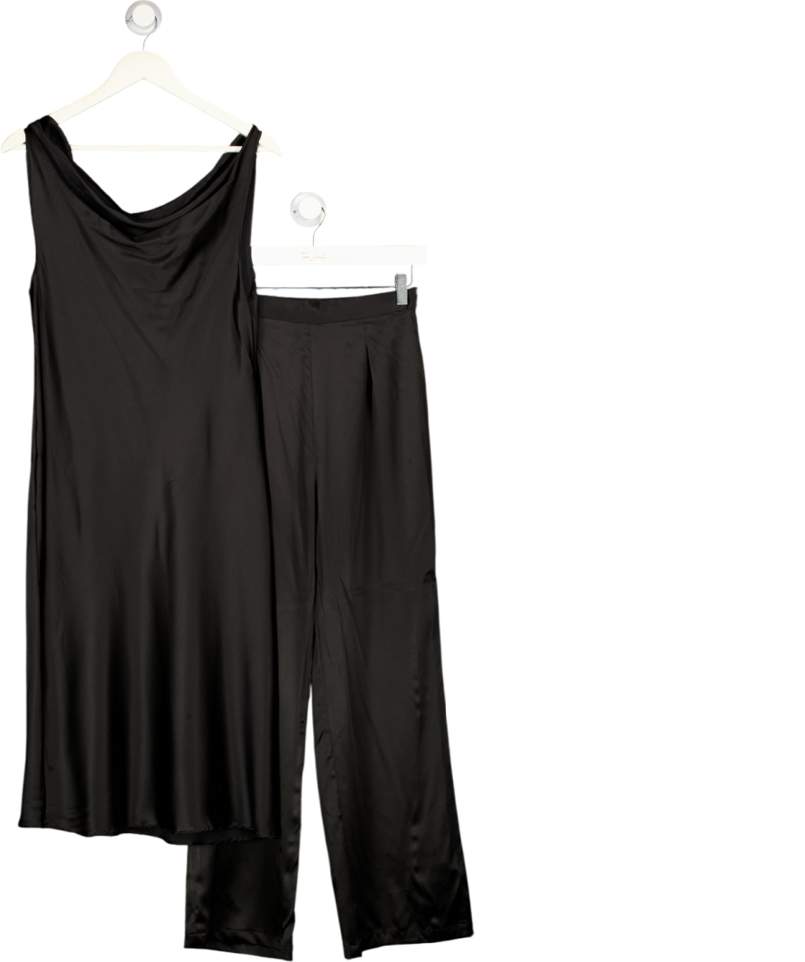 SILKSILKY Black 2-piece 100% Mulberry Silk Sleeveless U-neck Tank Top & Wide Leg Trouserset UK S