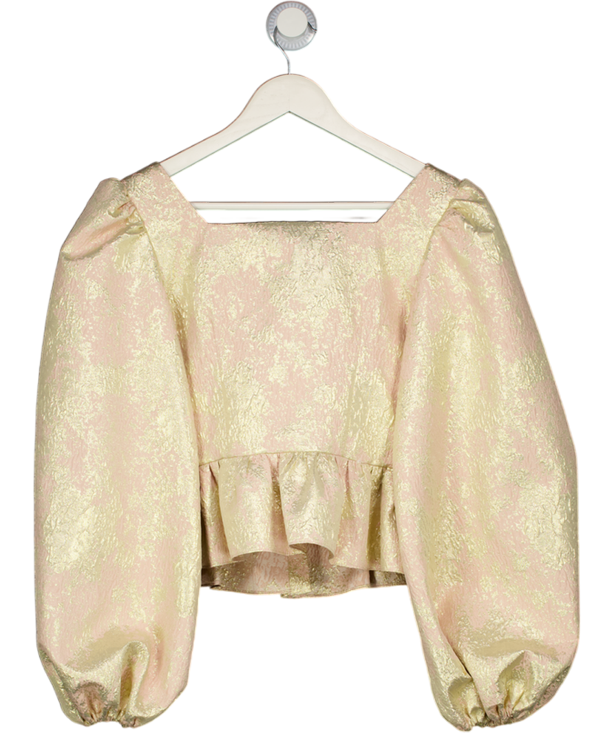 ab'itu world Metallic Peach / Metallac Silk Blend Jacquard Ballon Sleeve Blouse UK S