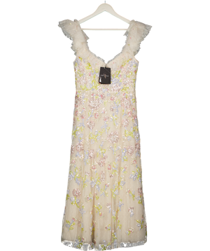 NEEDLE & THREAD Cream Sequin Dandelion Ruffle Ballerina Dress UK 12