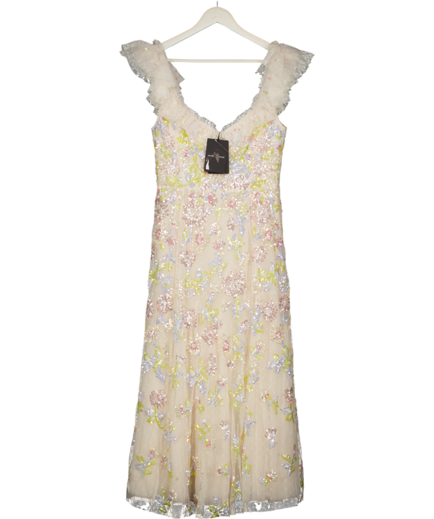 NEEDLE & THREAD Cream Sequin Dandelion Ruffle Ballerina Dress UK 12