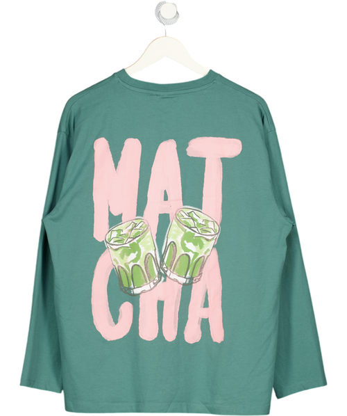 ASOS Grey Design Long Sleeve Skater Tee With Matcha Graphic In Green UK M
