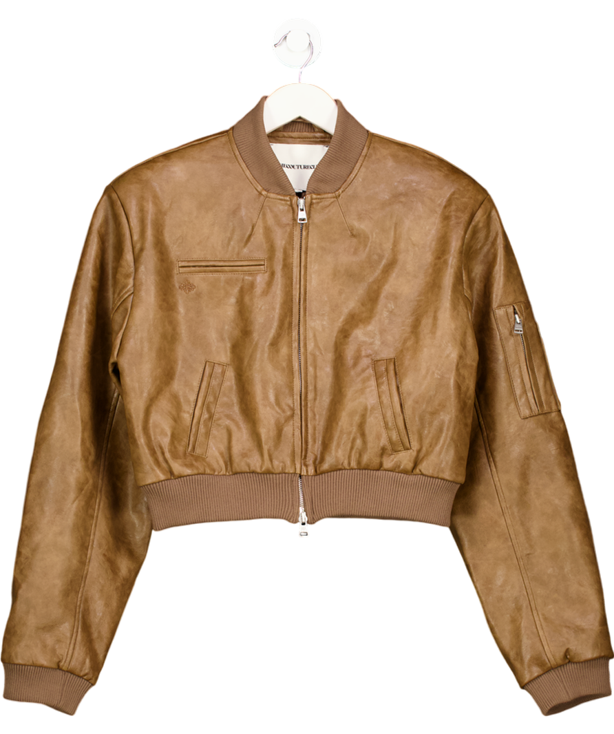 The Couture Club Brown Faux Leather Shoulder Padded Bomber Jacket UK 8