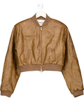 The Couture Club Brown Faux Leather Shoulder Padded Bomber Jacket UK 8