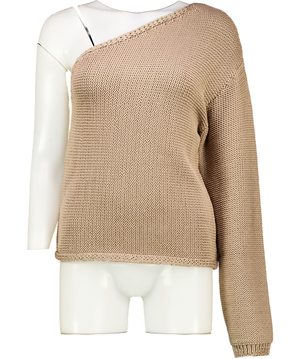 M&S Beige One Shoulder Slim Fit Textured Knitted Top UK S
