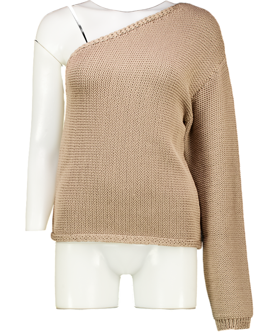 M&S Beige One Shoulder Slim Fit Textured Knitted Top UK S