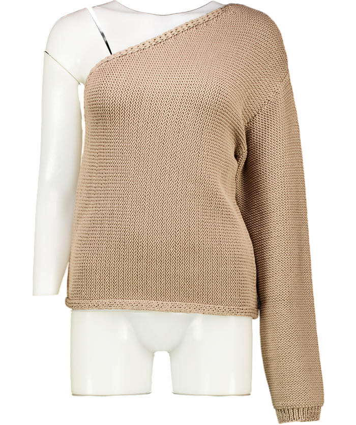M&S Beige One Shoulder Slim Fit Textured Knitted Top UK S