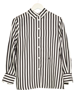 Lily Silk Amalfi Stripe 100% Silk Shirt Black & White UK S