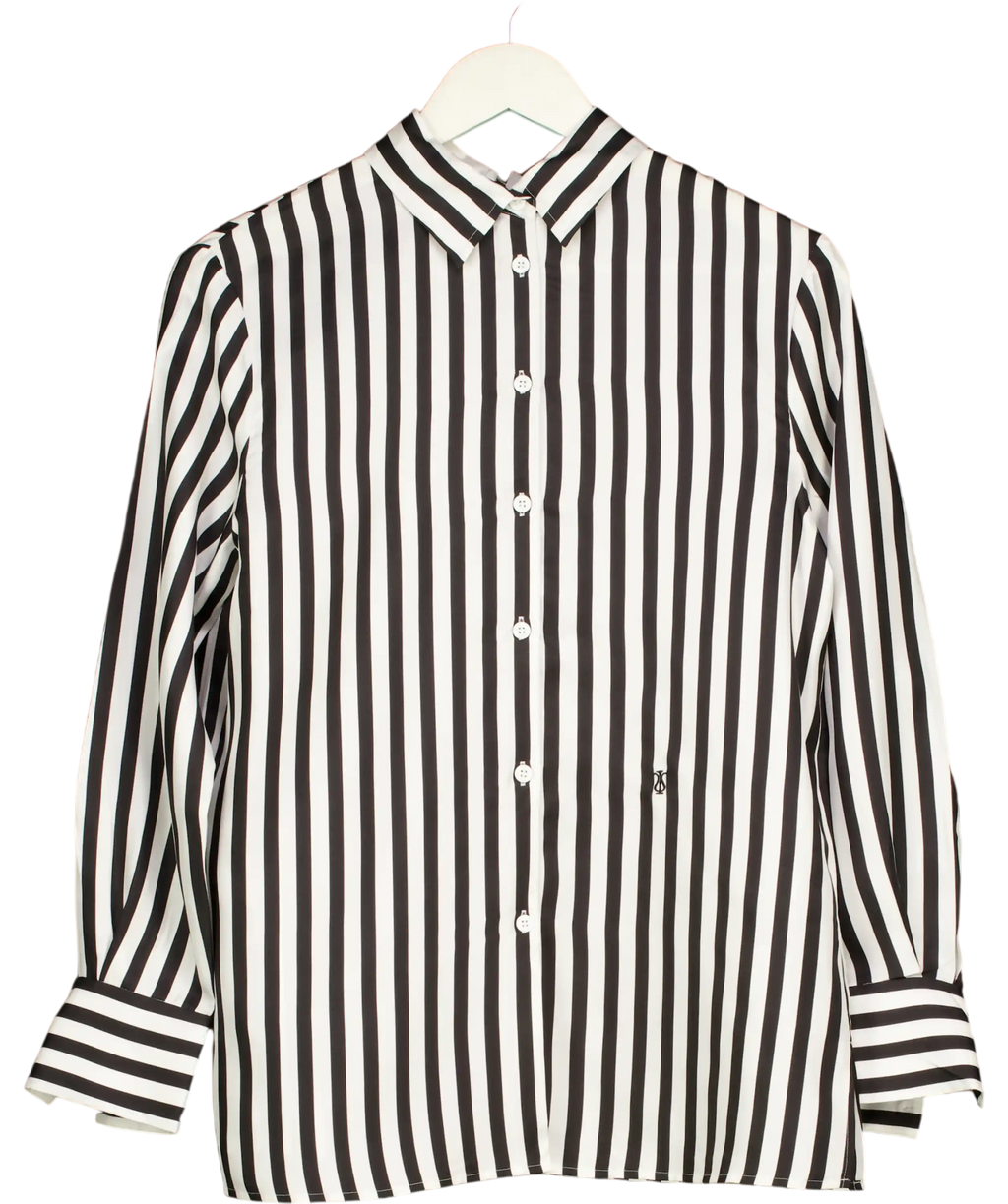 Lily Silk Amalfi Stripe 100% Silk Shirt Black & White UK S
