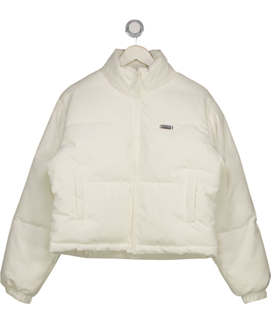 BO + TEE Corduroy Quilted Puffer Jacket In Ivory Cream UK S